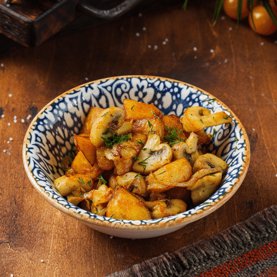 Картофель жареный с&nbsp;грибами и&nbsp;луком — Ресторан Халиф