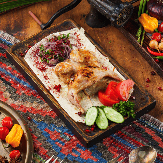 Шашлык из&nbsp;перепелки с&nbsp;овощами — Ресторан Халиф